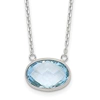 925 Sterling Silver Polished Oval Blue Topaz With .5in Extension Necklace 17 Inch Measures 14.92mm Wide Jewelry for Women