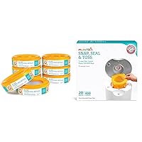 Munchkin® Arm & Hammer Diaper Pail Refill Rings, 2,176 Count, 8 Pack (272 Count each) & Arm and Hammer Diaper Pail Snap, Seal and Toss Refill Bags, Holds 600 Diapers, White 20 Count