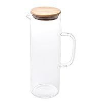 WHOLE HOUSEWARES Glass Pitcher with Lid - Elegant Design with Bamboo Lid - Versatile Juice Carafe - Stylish Beverage Dispenser - Ideal for Home and Parties - 50.7 oz Capacity