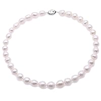 JYX Pearl Neckalce Set AA+ Quality 10-11mm White Oval Freshwater Pearl Necklace Bracelet and Earrings Set