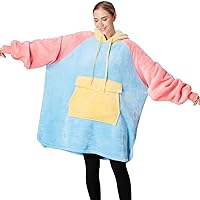 Qeils Oversized Wearable Blanket Hoodie, Comfy Sherpa Sweatshirt Pullover Jacket (Large Pocket, Icecream, Adult)