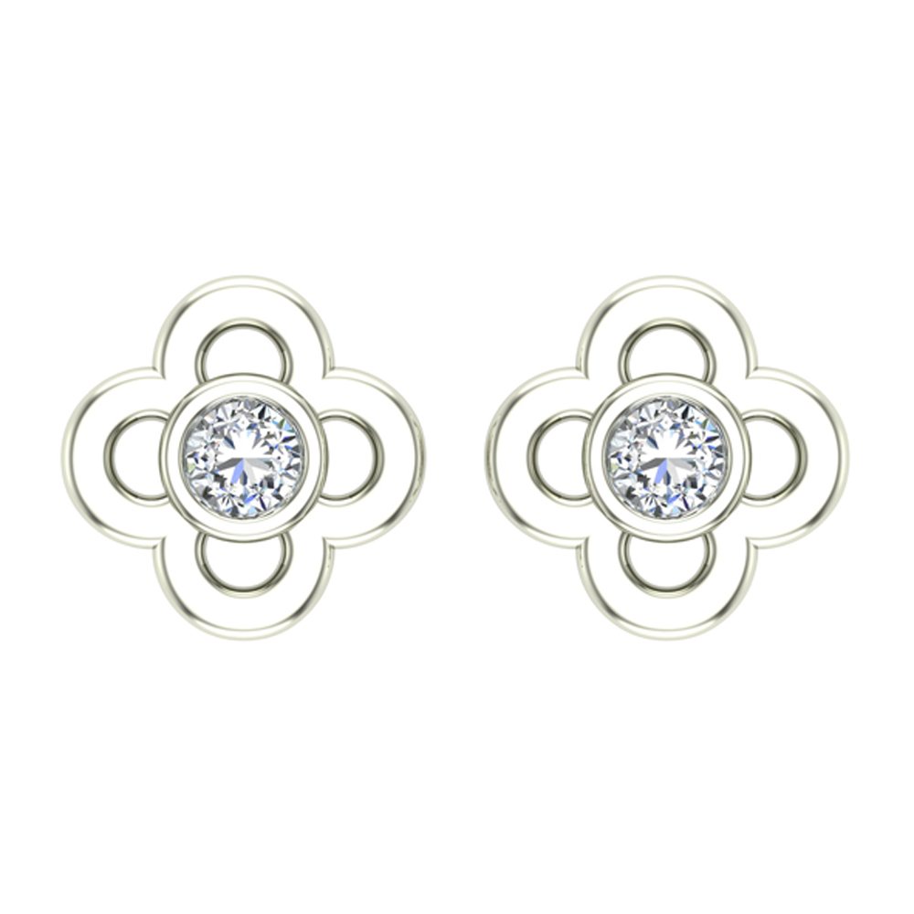 Diamond Earrings Flower Shape for women-girls-teens 10K Gold