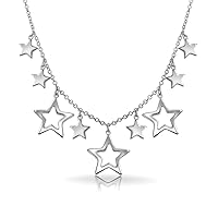 Bling Jewelry Celestial USA Patriotic Lucky Multi Stars American Rock Open Dangle Star Lariat Statement Collarbone Necklace For Women For Teen .925 Sterling Silver