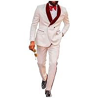 Men's Fashion 2 Pieces Patterned Suit Velvet Shawl Lapel Blazer and Trousers Formal Tuxedos Wedding Suit