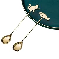Cute Coffee Spoon Cat and Fish Teaspoon Set Funny Design Tea Spoon Stainless Steel Espresso Spoons Gift for Her Him Girlfriend Boyfriend