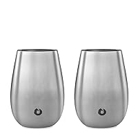 SNOWFOX Premium Vacuum Insulated Stainless Steel Classic White Wine Glass - Set of 2 - Chilled Wine Stays Icy Cold - Lightweight Stemless Cocktail Glasses - Elegant Home Entertaining Barware - 8 oz