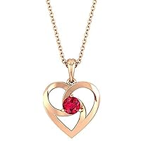 Created Round Cut Ruby Gemstone 925 Sterling Silver 14K Gold Over Vintage Open Heart Love Pendant Necklace for Women's & Girl's