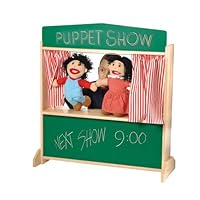 Constructive Playthings Showtime Puppet Theater, Kids Stage Platform for Putting on Finger or Hand Puppet Shows, Includes Curtain and Chalkboard, Wood, Teacher Supplies and Toddler Toys 3 Years Plus