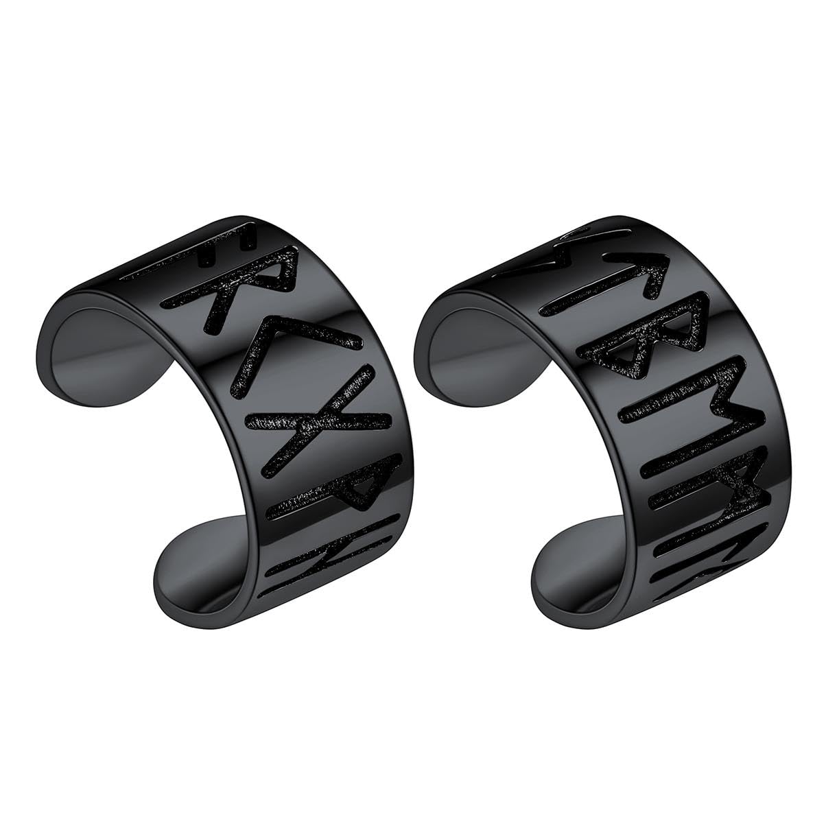 Silvora 925 Sterling Silver Viking Runes Earrings Black Onyx Stud Earrings for Men Women