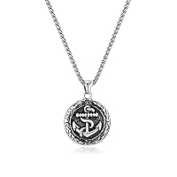 Mens Stainless Steel Vintage Nautical Surfing Beach Anchor Round Pendant Necklace