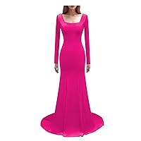 Velvet Mermaid Prom Dresses for Women Square Neck Formal Dress with Sleeves Maxi Evening Party Gowns