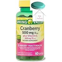 Nick & Hannah Spring Valley Cranberry Dietary Supplement Softgels, 500mg, 60 Count + 1 Mini Pill Container (Style & Color Vary)