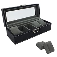 SAFE Men's Watch Storage Box with 5 Watch Jewellery Holder in Grey Velvet - Watch Box with Removable Watch Cushion