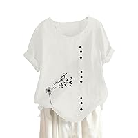 Summer Trendy Linen Shirts Dressy Casual Short Sleeve Cute T Shirts Plus Size Vintage Square Neck Floral Blouses