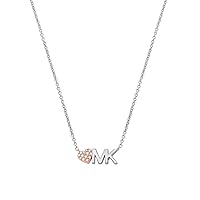 Michael Kors Brass and Pavé Crystal MK Logo Pendant Necklace for Women, Color: Silver (Model: MKJ7977931)