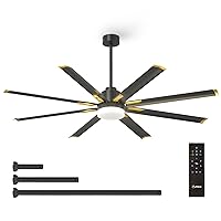 Amico Ceiling Fans with Lights, 72 Inch Indoor/Outdoor Large Industrial Ceiling Fan with Remote Control, Reversible, 8 Aluminum Blades, 3CCT, Dimmable, Damp Rated Black Ceiling Fan for Bedroom Patio