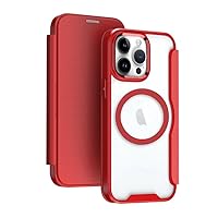 ZIFENGXUAN-Shockproof Flip Leather Card Slot Phone Case for iPhone 15 14 13 Pro Max Wireless Charge Magnetic Hard Cover (for iPhone 15Pro Max,Red)
