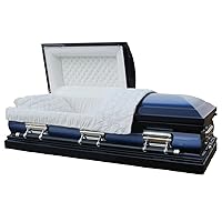 Overnight Caskets Legacy Metal Funeral Casket Blue with White Velvet Interior - Premium 18-Gauge Steel - Fully Appointed Adult Casket - Coffin Featuring Velvet Interior Lining w/Pillow & Throw Set