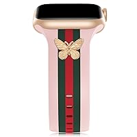 Designer Band with Charms Decor Compatible with Apple Watch Band 38mm 40mm 41mm 42mm 44mm 45mm 49mm Women Men, Stylish Silicone Sport Wristbands for iWatch Series 8 7 6 5 4 3 2 1 SE Ultra