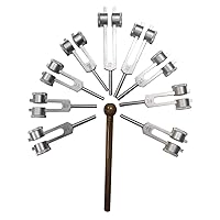 Sacred Solfeggio DNA incl 528Hz 9pc Weighted Tuning Forks with Wood Hammer Mallet - Special Design for High Hz Short Forks