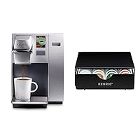 Keurig K155 Office Pro Single Cup Commercial K-Cup Pod Coffee Maker, Silver & Slim Non-Rolling Storage Drawer, Coffee Pod Storage, Holds up to 24 K-Cup Pods, Black