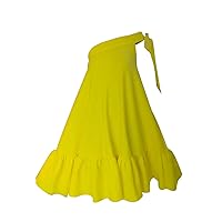Women's Summer Dresses Ladies Dress Fold Dresses Loose Waist Mid Long Dress Casual Cute Dress(Yellow,X-Large)