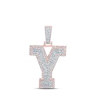 The Diamond Deal 10kt Two-tone Gold Mens Round Diamond Y Initial Letter Charm Pendant 1-5/8 Cttw