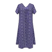 Womens Summer Dresses Ladies fibreDress New Casual Short Sleeve V Neck Dot Heart Print Dress(Purple-c,5X-Large)