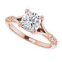 18K Solid Rose Gold Handmade Engagement Ring 1.00 CT Cushion Cut Moissanite Diamond Solitaire Wedding/Bridal Ring for Women/Her Gorgeous Ring