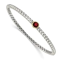 925 Sterling Silver Bezel Polished Box Catch Closure 14k Yellow 6mm Garnet Hinged Cuff Stackable Bangle Bracelet Jewelry for Women