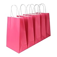 Ottin Hot Pink Kraft Paper Bags with Handle 30 Pack Bulk Paper Wrapped Treat Goodie Gift Bags for Kid's Birthday Craft Grocery Shopping Retail Wedding Gift Sacks Takeout Party Favor Bags