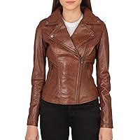 Women's Genuine Lambskin Vintage Motorcycle Biker Leather Jacket- Winter Wear