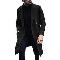 Mens Trench Coat Winter Fall Button Cardigan Double-Breasted Longline Jackets Dressy Business Mid Length Coats