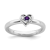 2.25mm 925 Sterling Silver Polished Prong set Amethyst Love Heart Ring Jewelry for Women - Ring Size Options: 10 5 6 7 8 9