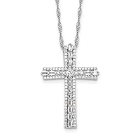 925 Sterling Silver Rhodium Plated CZ Cubic Zirconia Simulated Diamond Religious Faith Cross With 2in Extension Necklace 18 Inch Measures 22.4mm Wide Jewelry for Women