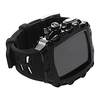 HEPUP For Apple Watch 44mm 45mm Case with Strap Metal Modified Case for iWatch Series 7 45mm 6/5/4/SE 44mm Glass Screen Bumper Cover (Color: Black2 Black, Size: 45mm for 7)