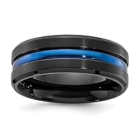 Black Titanium Brushed With Polished Blue Ip Plated Center 8mm Band Jewelry Gifts for Women - Ring Size Options: 10 10.5 11 11.5 12 12.5 13 7 7.5 8 8.5 9 9.5