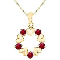 Created Round Cut Ruby Gemstone 925 Sterling Silver 14K Gold Over Valentine's Special Open Circle Heart Pendant Necklace for Women's & Girl's
