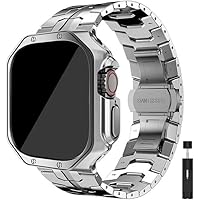 Solid Stainless Steel Watch Case and Band Strap，For Apple Watch Ultra 49mm 45mm 41mm 42mm 44mm 40mm，Metal Butterfly Closure TPU Watch Cover，For Iwatch 8 7 6 5 4 SE 3 2 1 Series