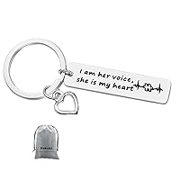 For Autism Awareness Keychain I am Her Voice She is My Heart Keychain Autistic Children Teacher Mom Dad Gift Christmas Birthday Thanksgiving Gifts