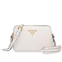 Prada Women's White Vitello Phenix Leather Crossbody HandBag 1BH079