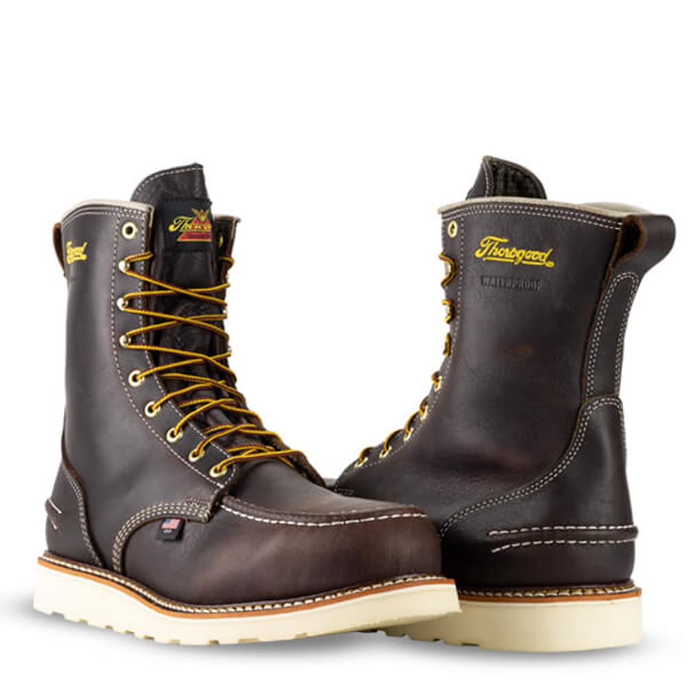 Thorogood 1957 Series 8” Waterproof Work Boots for Men - Full-Grain Leather with Moc Toe, Comfort Insole, and Slip-Resistant Wedge Outsole; EH Resistant, Briar Pitstop - 9 D US