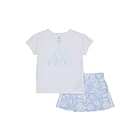 adidas Girls Short Sleeve Tee & All Over Print French Terry Pleated Skort Set