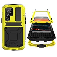 Samsung S23 Ultra Metal Case with Screen Protector Camera Cover Military Rugged Heavy Duty S23 Ultra Case Metal Kickstand Full Body Tough Dustproof Shockproof for Samsung S23 Ultra (Yellow)