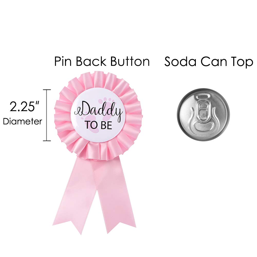 Daddy to be & Mom to be Tinplate Badge Pin - Baby Shower Button New Dad Gifts Gender Reveals Party Baby Girl Pink Rosette Button Baby Celebration (Light Pink)