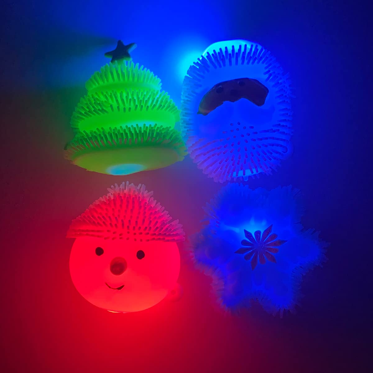 JoFAN 4 Pack Christmas Light Up Spiky Balls Squeeze Balls Toys for Kids Boys Girls Toddlers Christmas Stocking Stuffers Party Favors Gifts