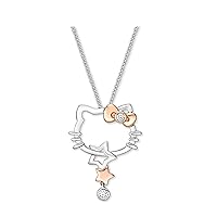 14k Two Tone Gold Plated 925 Sterling Silver 0.10 Ct Round Cut Created White Diamond Hello Kitty Dangling Pendant Necklace