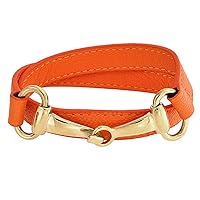 Bling Jewelry Fashion Red White Orange Black Brown Genuine Leather Equestrian Snaffle Horse Bit Layer Stacking Style Double Wrap Bracelet for Women Teen Silver Gold Tone Stainless Steel