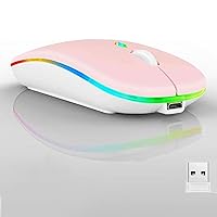 Wireless Bluetooth Mouse,LED Dual Mode Rechargeable Silent Slim Laptop Mouse,Portable(BT5.2+USB Receiver) Dual Mode Computer Mice,for Laptop,Desktop Computer,ipad Tablet,Phone,TV (Pink)