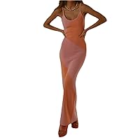 Bodycon Dresses for Women Summer Knit Hollow Out Sexy Night Out Midi Maxi Dress Sleeveless Long Cut Out Dress